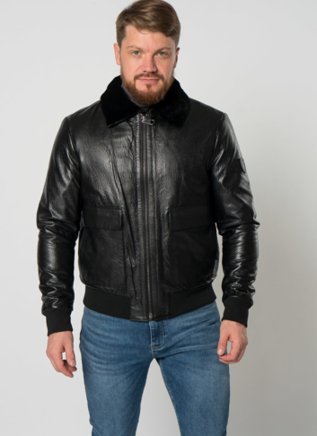 Мужская дубленка пилот в черном цвете