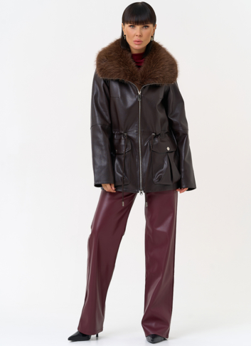 Удлиненная куртка из эко кожи с воротником из эко меха