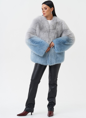 Шуба из меха лисы с принтом деграде