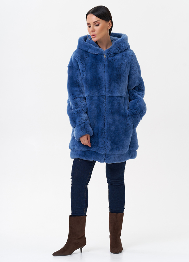 Шуба из меха кролика с капюшоном модель № 29402 в кредит