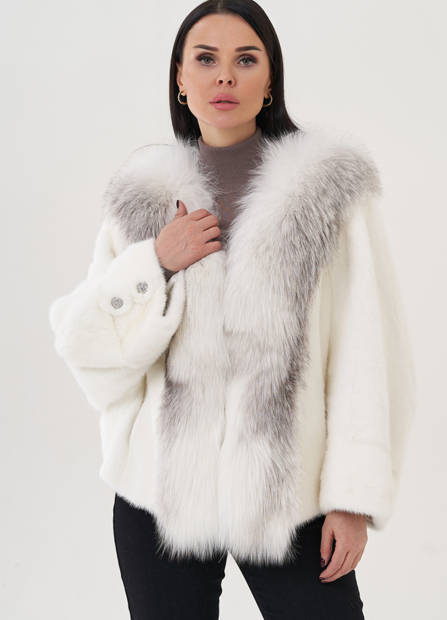 Короткая шуба из норки модель № 29466 меха малина