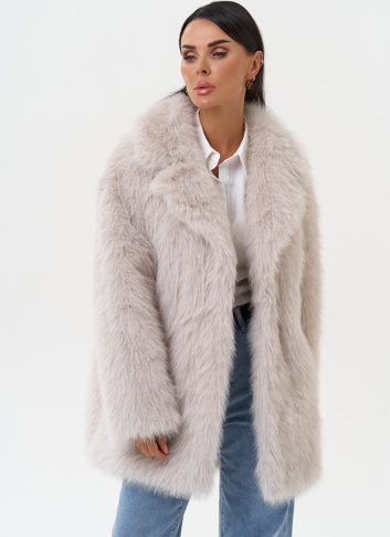 Женская шуба из эко меха в светло-сером цвете