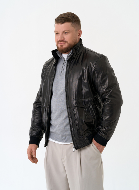 Мужская утепленная куртка из натуральной кожи