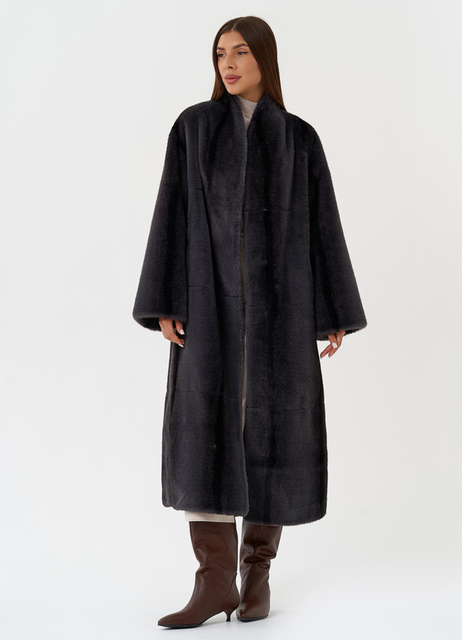 Длинное пальто из эко меха с принтом деграде модель № 28543 универмаг малина