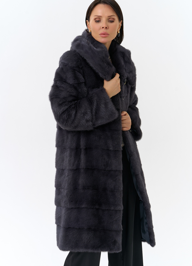 Норковая шуба в цвете графит с капюшоном  модель № 24954 универмаг малина