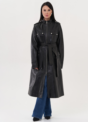 Плащ из натуральной кожи черного цвета