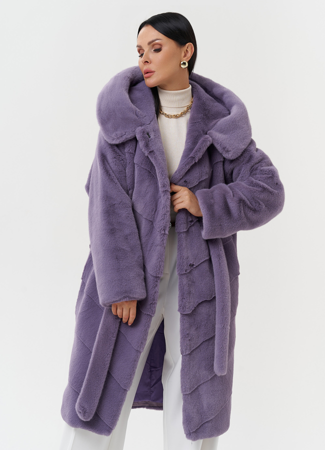 Женская шуба из эко меха с капюшоном модель № 28639 универмаг малина