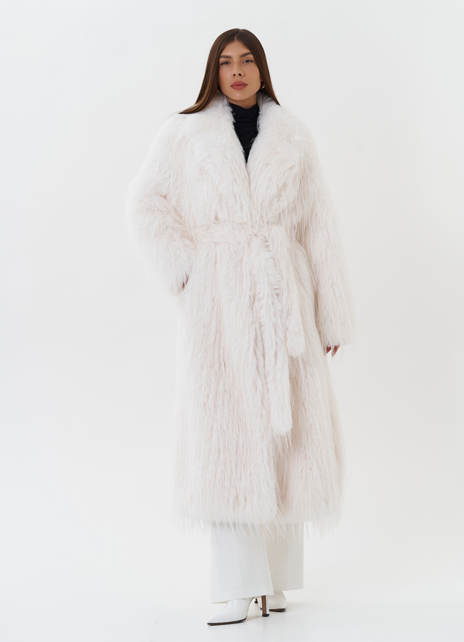 Длинная шуба из эко страуса модель № 26945 в кредит