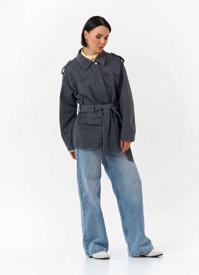 Женская джинсовая куртка с поясом модель № 32824 в кредит