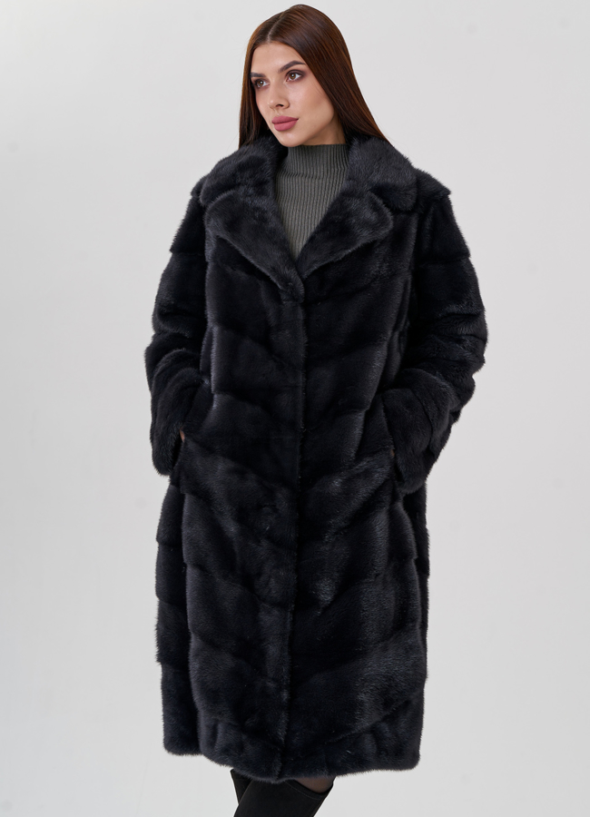 Норковая шуба с английским воротником в сером цвете модель № 79043 меха малина