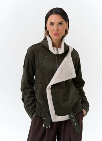 Женская дубленка бомбер из эко замши