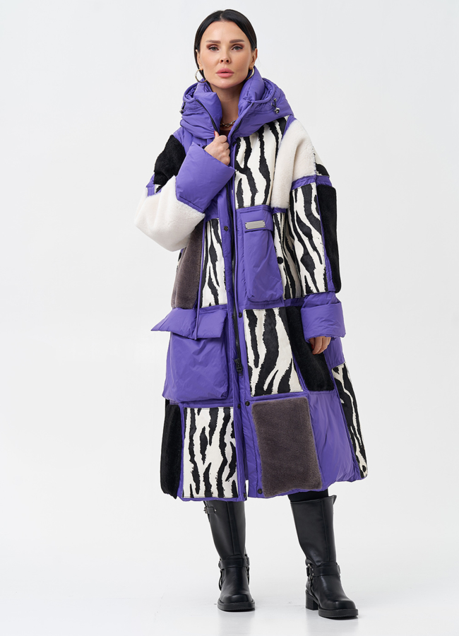 Комбинированный женский пуховик с капюшоном модель № 28372 в рассрочку