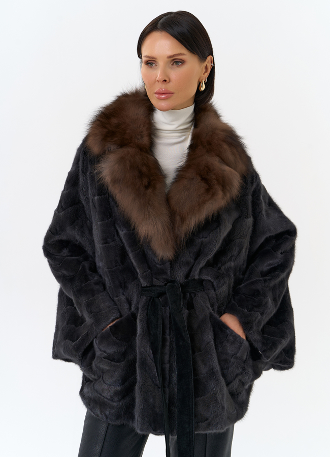 Шуба из меха норки с воротником из меха лисы модель № 31302 универмаг малина