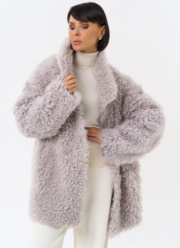 Женская двухсторонняя дубленка с воротником стойкой