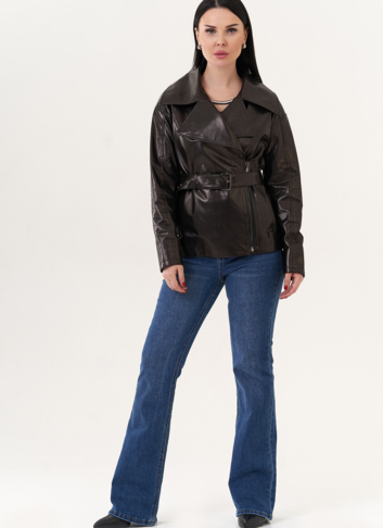 Кожаная куртка "косуха" с английским воротником
