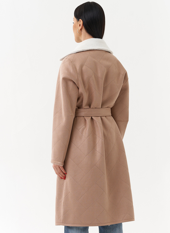 Пальто женское из эко замши с английским воротником