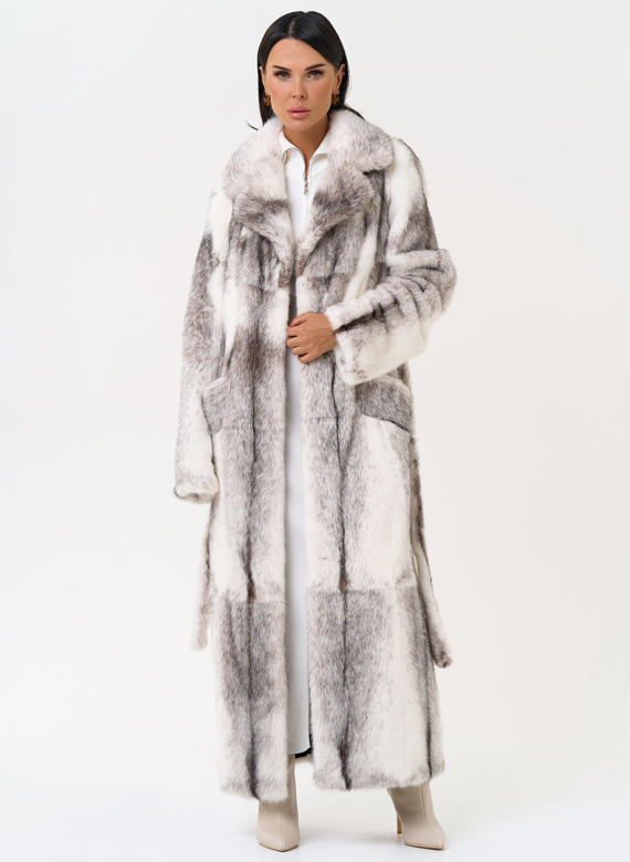 Длинная шуба из норки крестовки cross