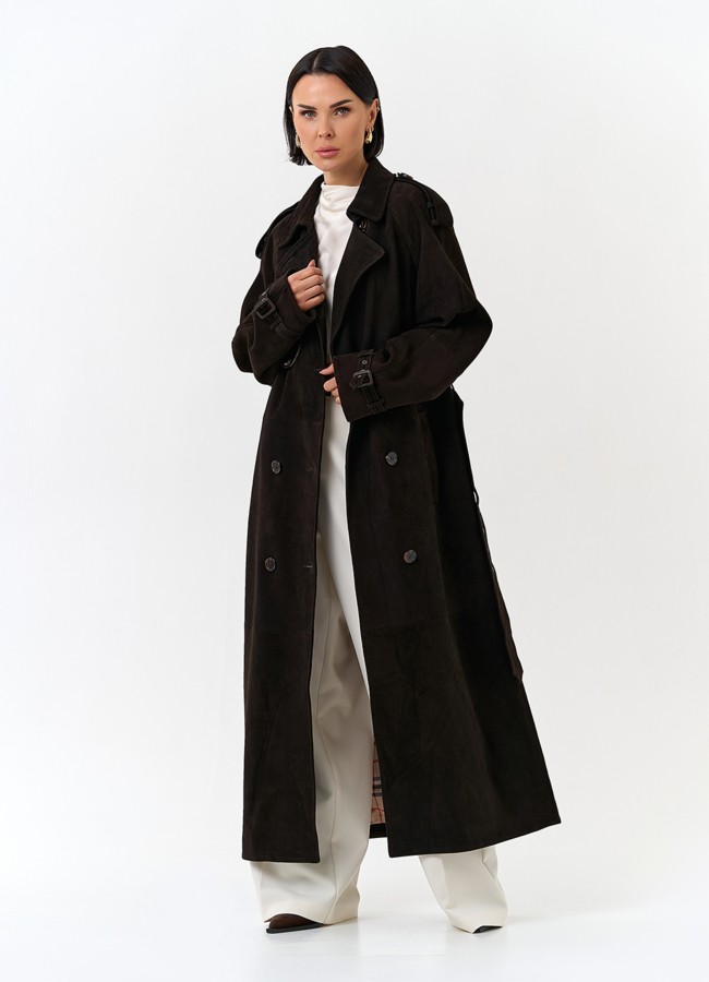 Женский длинный плащ из натуральной замши модель № 32900 универмаг малина