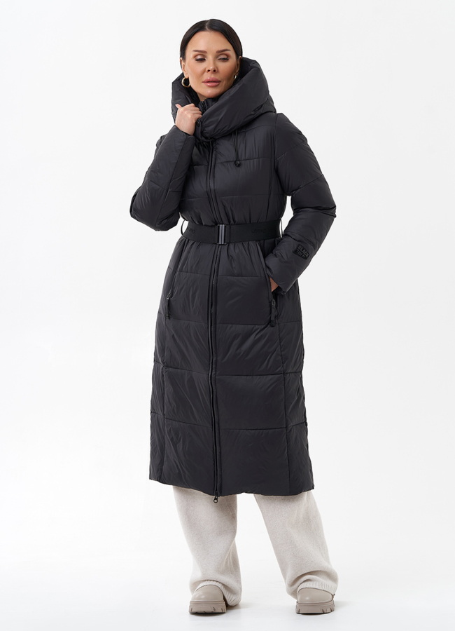 Длинный женский пуховик с капюшоном модель № 29184 универмаг малина