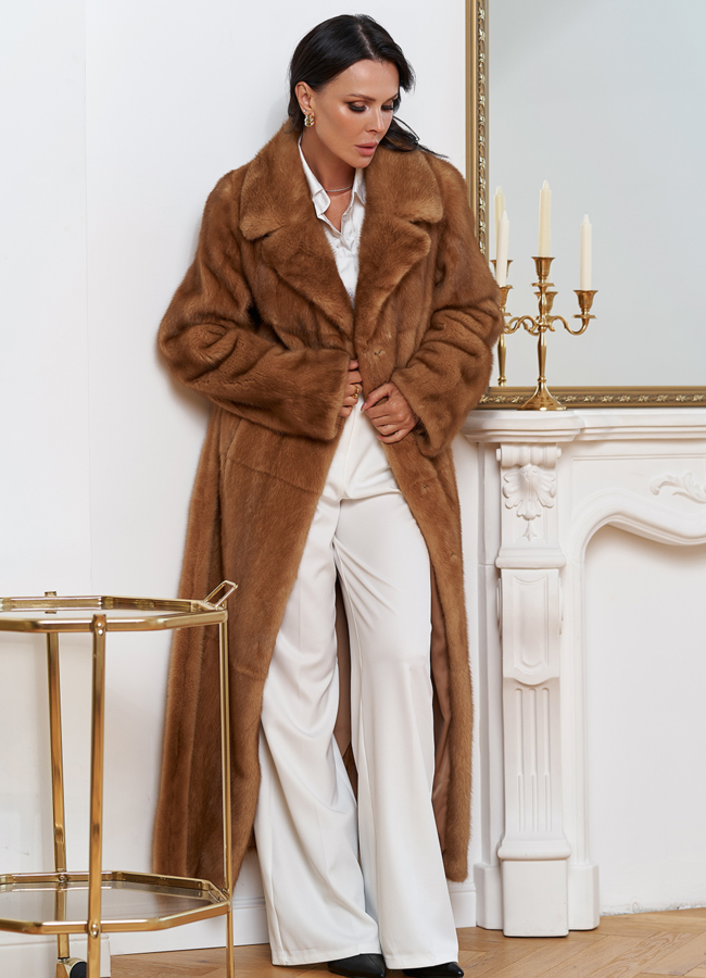 Женская длинная шуба из меха норки модель № 30686 универмаг малина