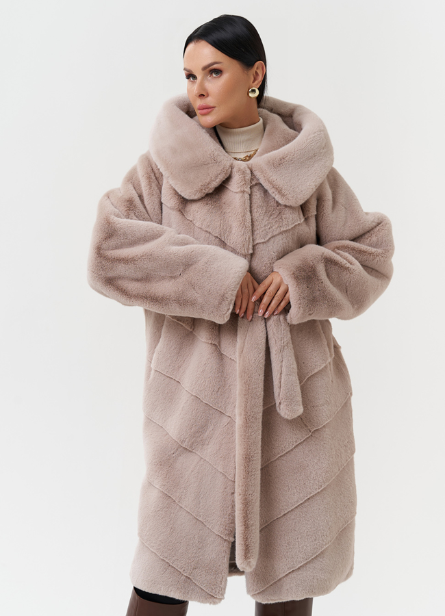 Шуба из эко меха с капюшоном модель № 28638 в кредит