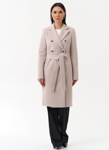 Женское двубортное пальто с поясом