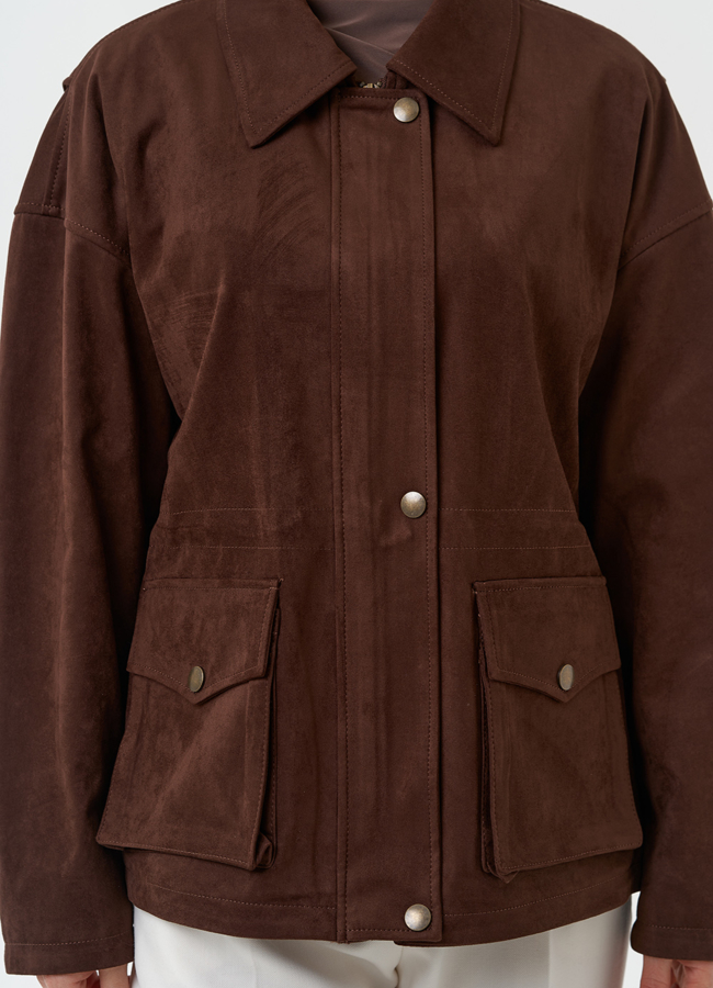 Женская парка из эко замши коричневого цвета модель № 30442 универмаг малина