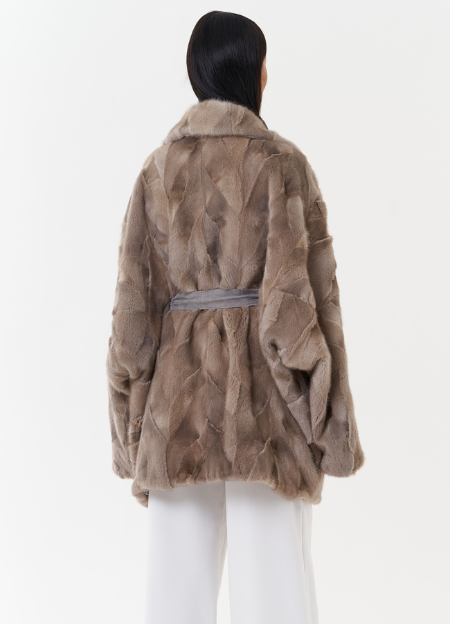 Шуба из меха скандинавской норки с поясом модель № 27626 универмаг малина