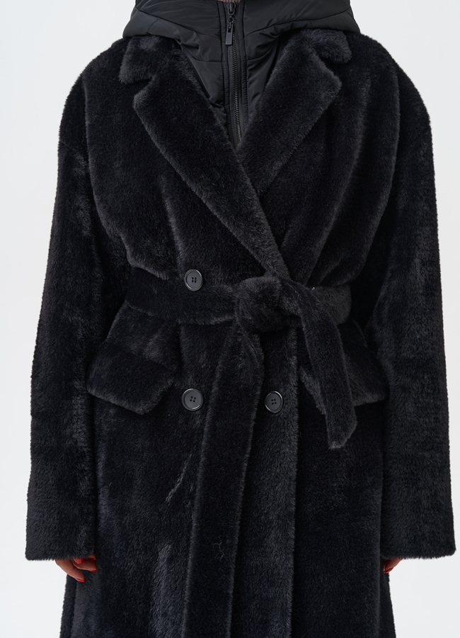 Женское ворсовое пальто с капюшоном модель № 28944 универмаг малина