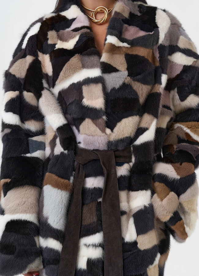 Шуба из меха норки с поясом модель № 32071 универмаг малина