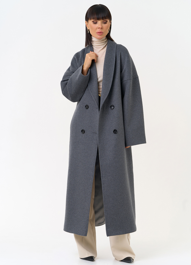 Женское пальто с воротником шаль модель № 31689 меха малина