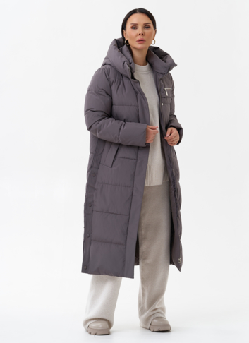 Длинный пуховик с капюшоном