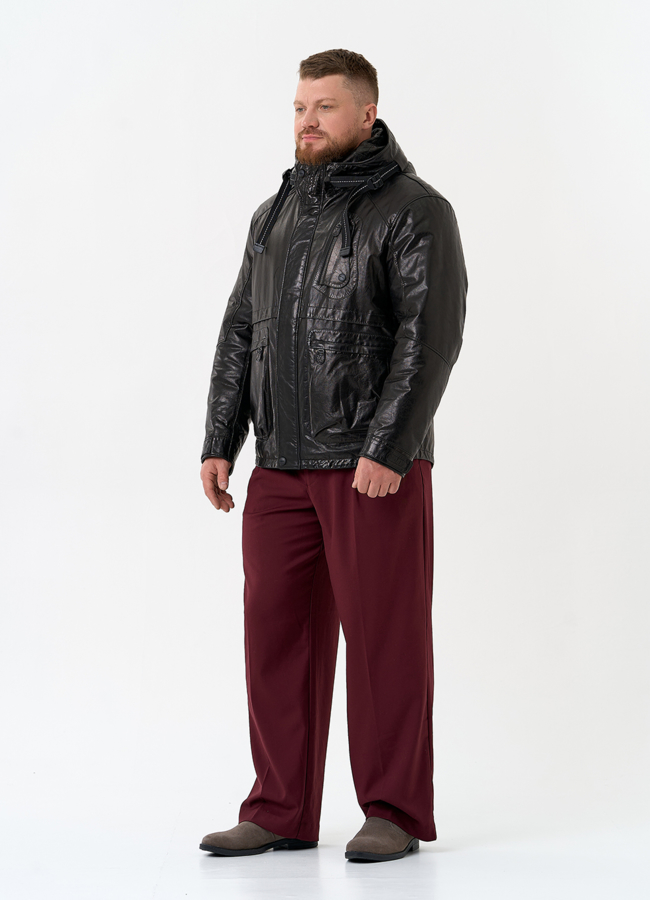 Мужская куртка из натуральной кожи с капюшоном модель № 32548 универмаг малина