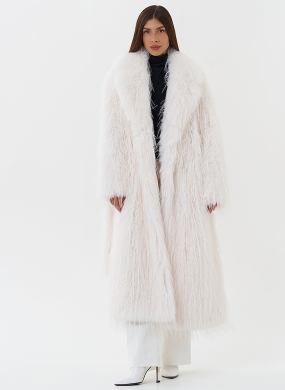 Длинная шуба из эко страуса