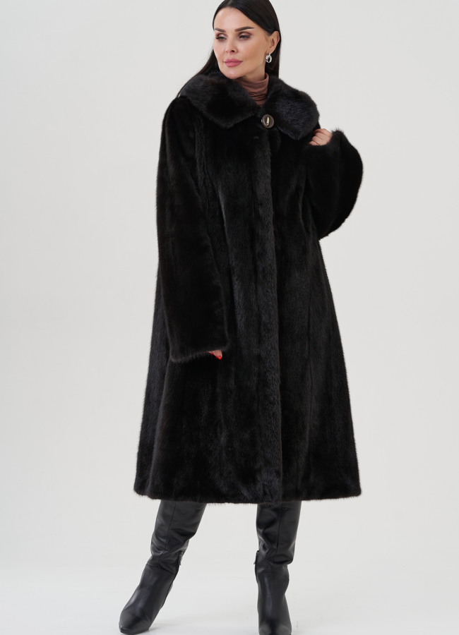 Шуба из норки в цвете махагон модель № 26126 меха малина