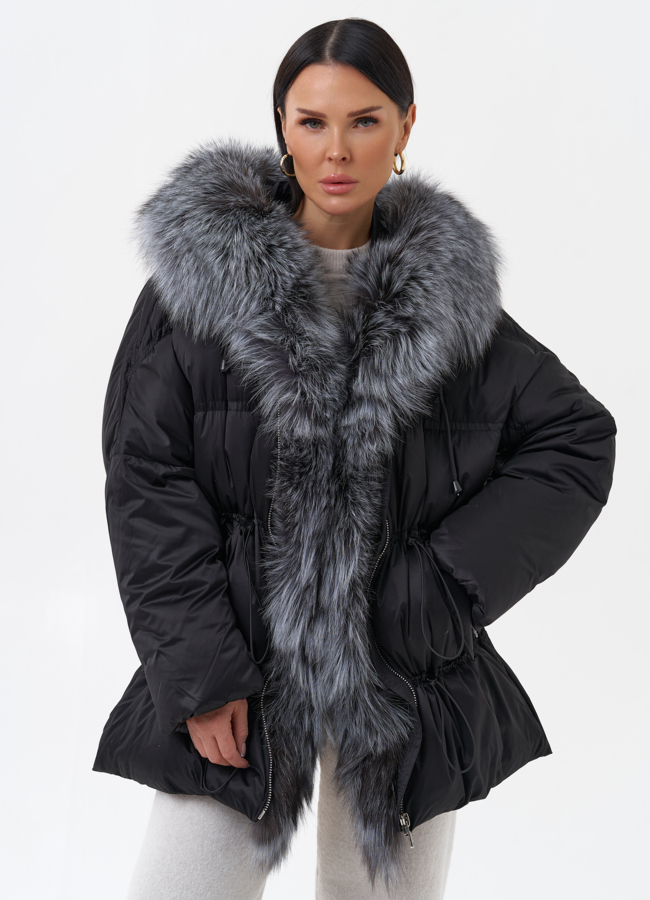Пуховик с отделкой из меха чернобурки модель № 26227 меха малина