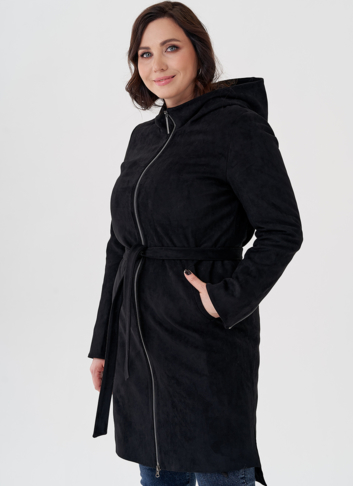 Полупальто из эко замши на утеплителе с капюшоном