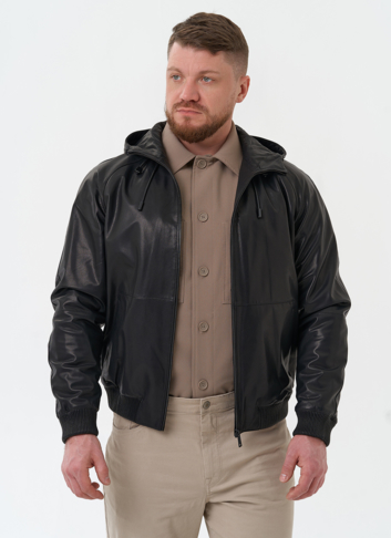 Мужская куртка из натуральной кожи с капюшоном
