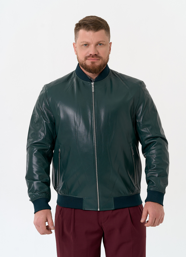 Мужская куртка бомбер из натуральной кожи модель № 32711 меха малина