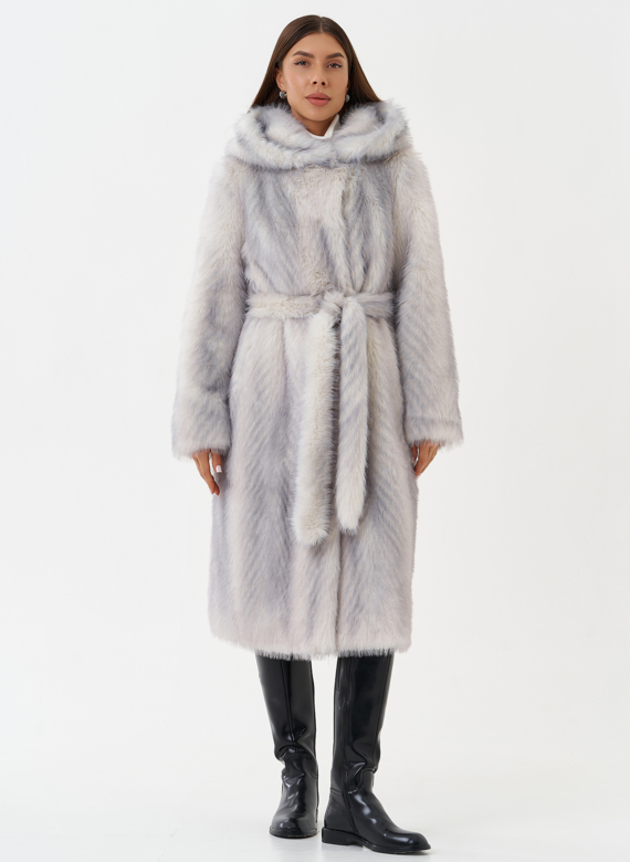 Длинная эко шуба с градиентом