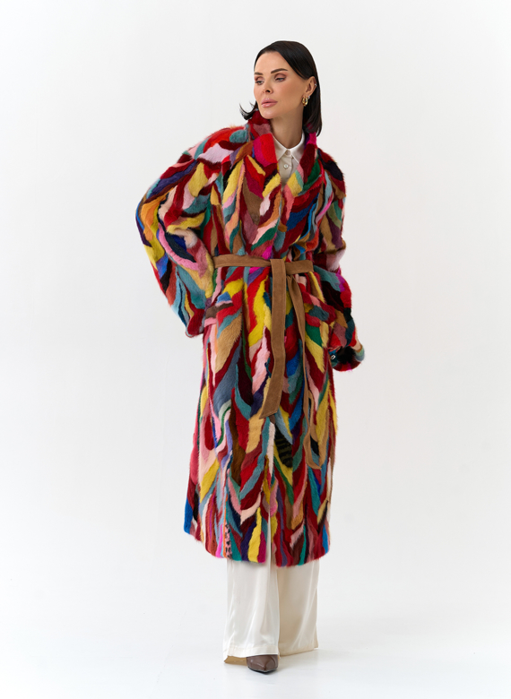 Норковая шуба в стиле пэчворк