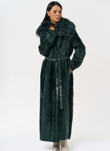 Женская двусторонняя дубленка из меха овчины Cortos с поясом из кожи питона фото