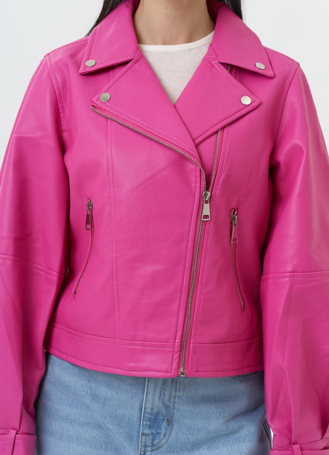 Куртка косуха из эко кожи розового цвета модель № 30306 универмаг малина