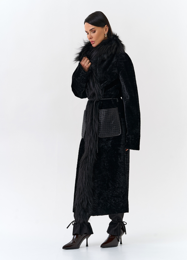 Женская дубленка с отделкой из меха лисы модель № 32197 в рассрочку