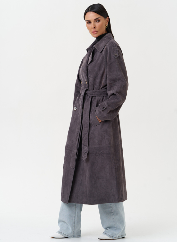 Длинный плащ из натуральной замши