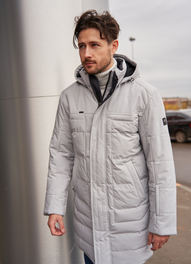 Пуховик мужской с капюшоном  модель № 23565 меха малина