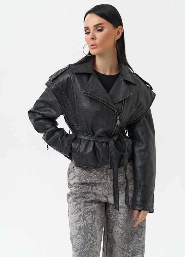 Куртка женская из эко кожи в стиле ретро модель № 30311 меха малина