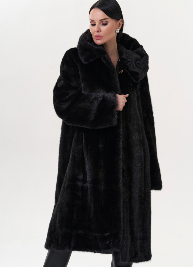 фото Норковая шуба черного цвета модель № 26124