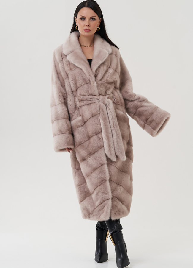 Шуба из норки с английским воротником  модель № 24817 меха малина