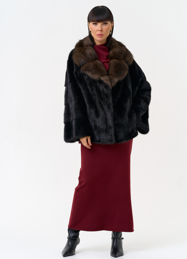 Шуба из меха норки с воротником из меха куницы модель № 31498 универмаг малина